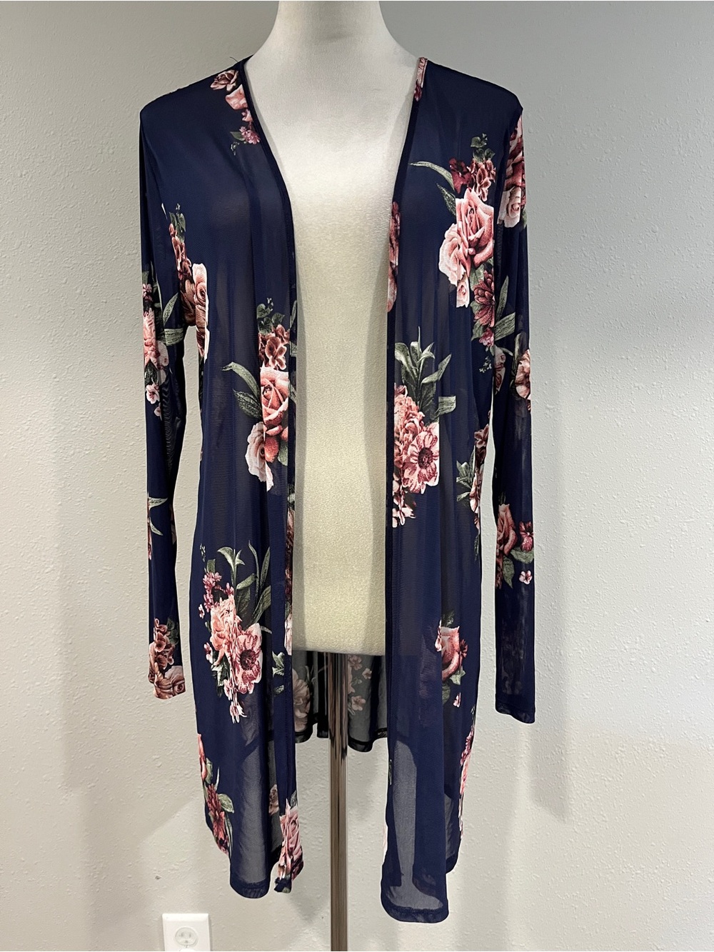 Floral Open-Front Navy light Cardigan